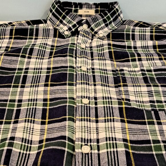 J. Crew Men's Medium Slim Fit Indian Madras Long Sleeve Plaid Shirt Style #AM673 - Picture 6 of 14